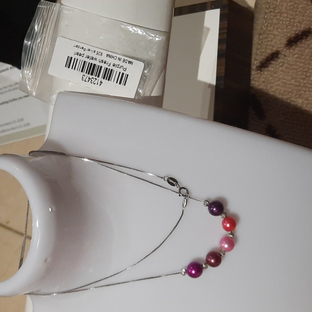 New AUTHENTIC GENUINE solid sterling silver multi colored pearls necklace 19"